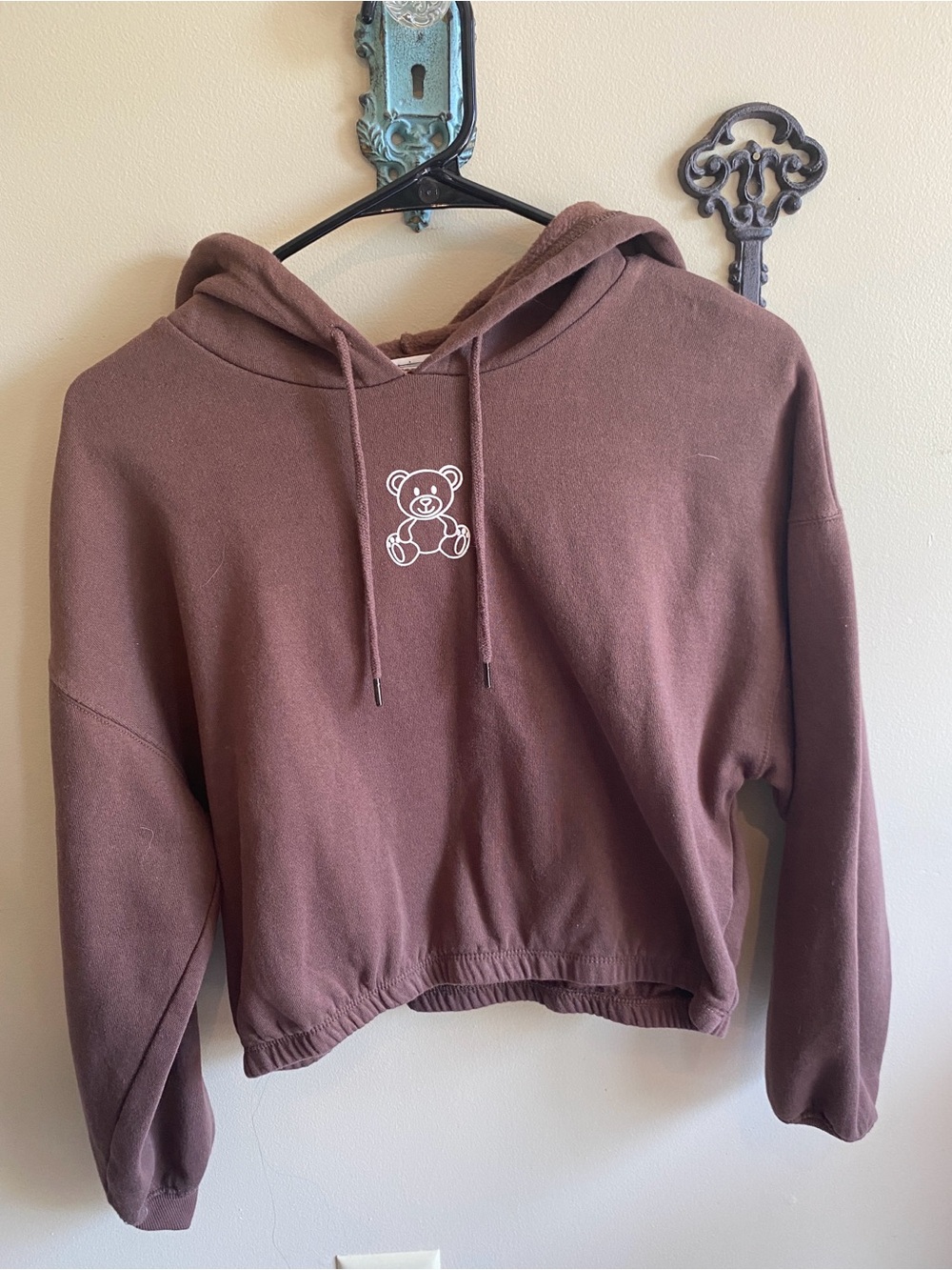 Hippie Rose Brown Cropped Teddy Hoodie